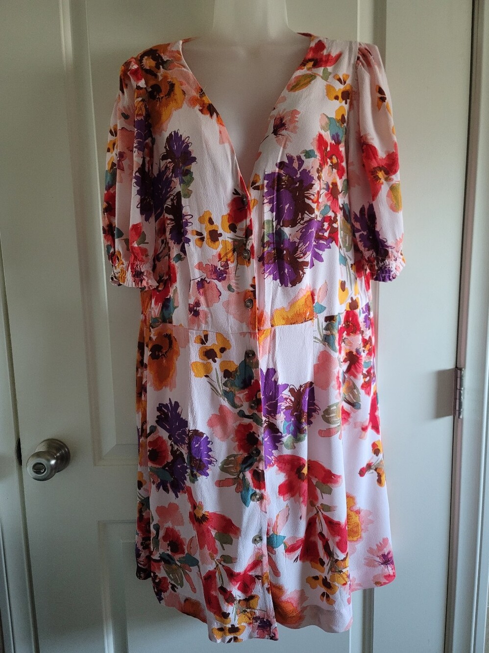 H&M Multicolor Floral V-Neck Button Mini Dress
